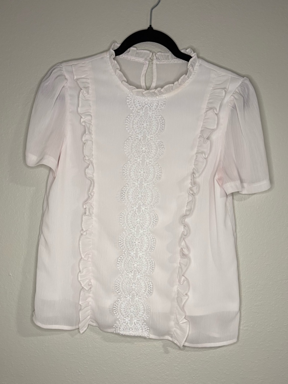White Ruffled Lace Front Blouse